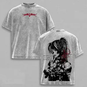 Vintage Washed Misa Amane Graphic Tee | Oversized Death Note Anime T-Shirt | Gothic Dark Aesthetic Unisex Couple Streetwear