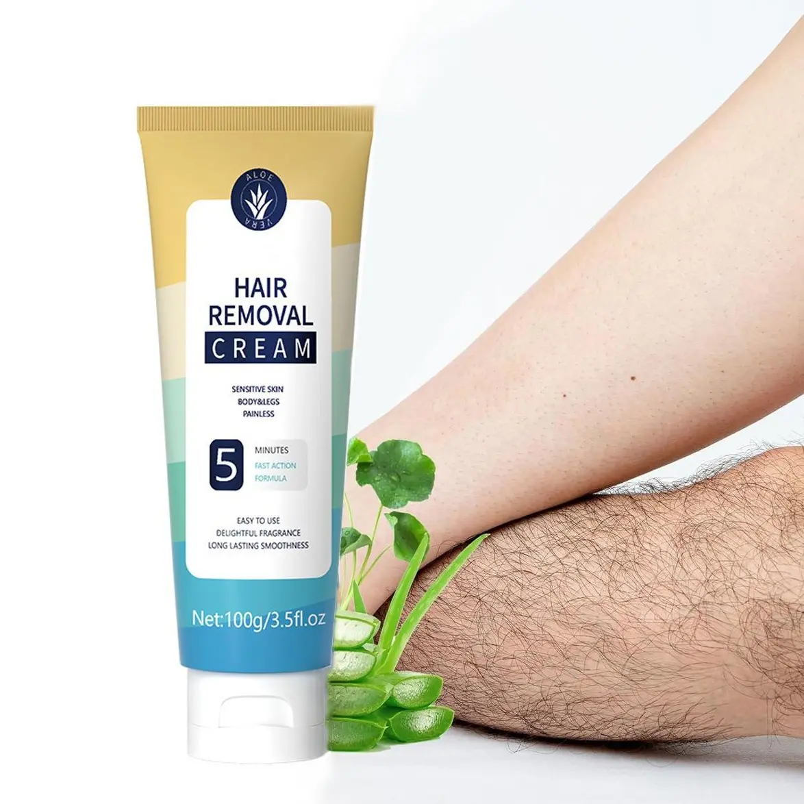 Gentle Depilatory Cream with Olive Extract - Painless, Fast-Acting Hair Removal for Sensitive Skin, Unisex Body Care Cosmetic, Root Dissolving Formula for Legs & Arms, Depilatory Body Care