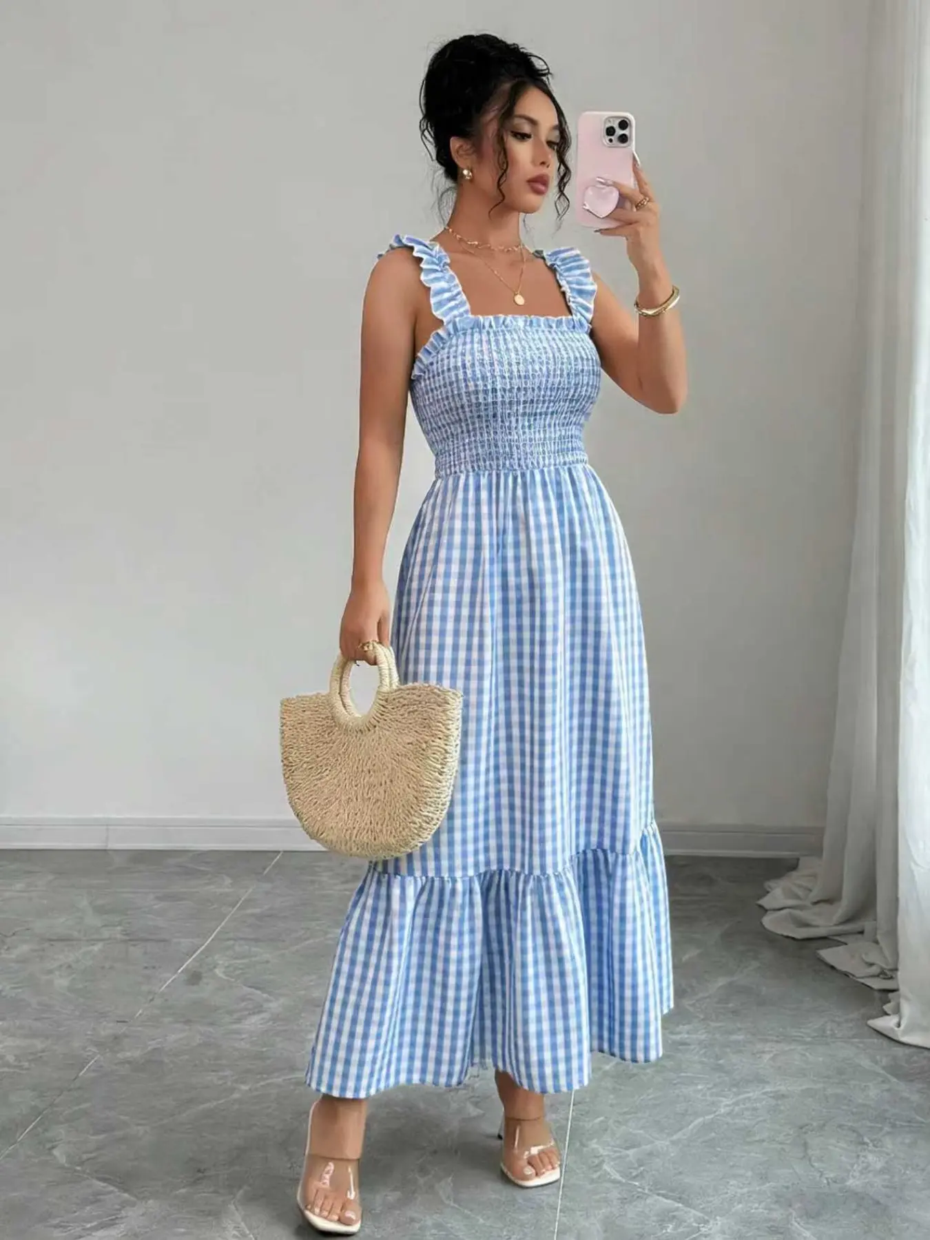Elegant Dress for Adults, Women, Plaid, Daily Casual Everyday Wear, Party, Holiday Fashion, 1+sz0072 Style, Perfect for Gatherings, Fit, Summer, Womenswear, Clothes