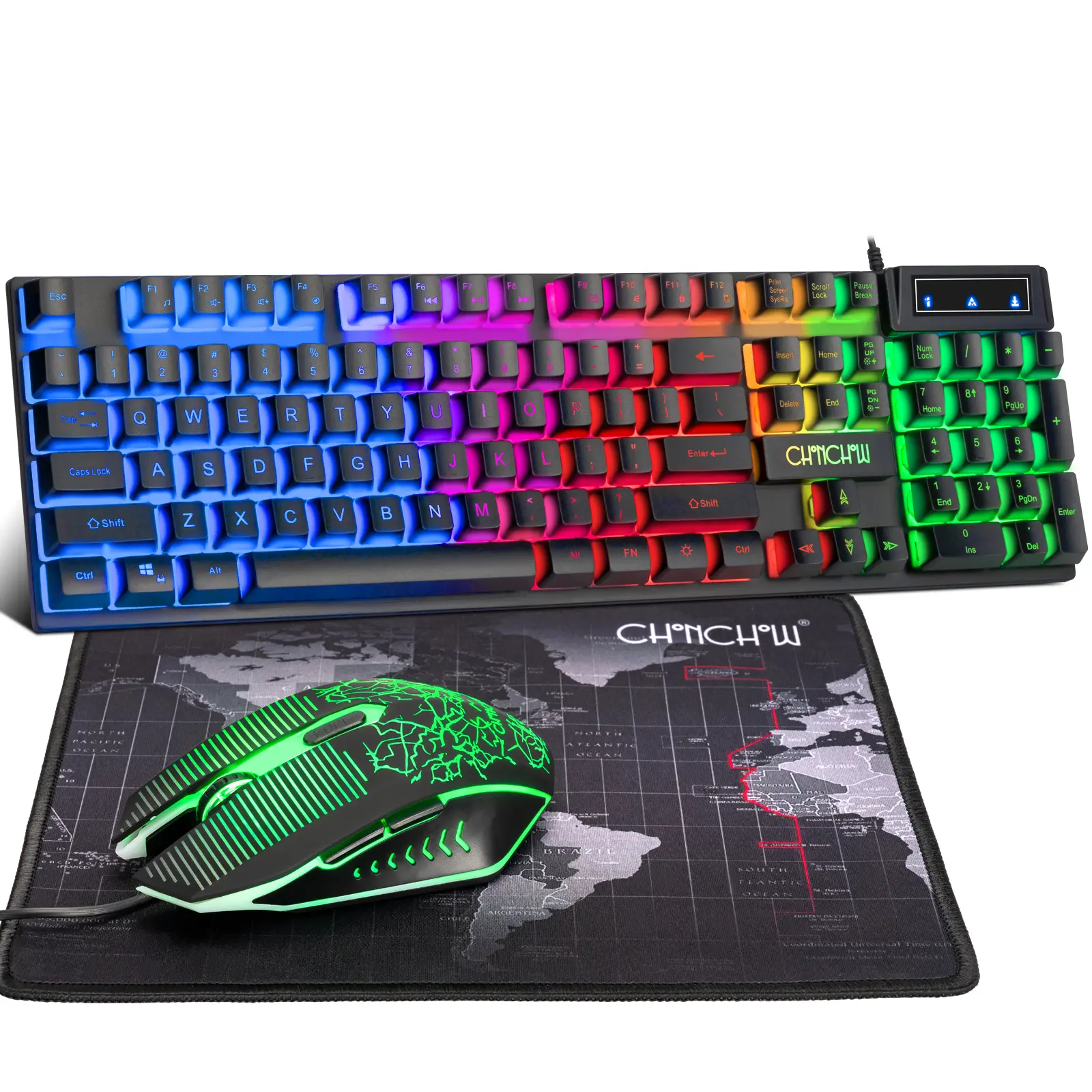 CHONCHOW 104-Key LED Backlit Keyboard & 3600DPI Mouse Set   USB Wired Mechanical Feel Compatible with PC Mac OS Xbox PS4 PS5
