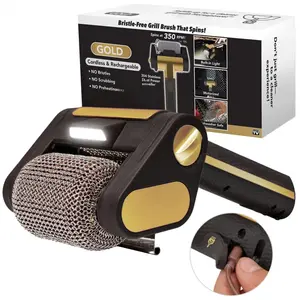 Stainless Steel Roller Grill Brush, Rechargeable with Light, Bristle-Free Food-Grade Barbecue Accessories for Specialized Grime Removal