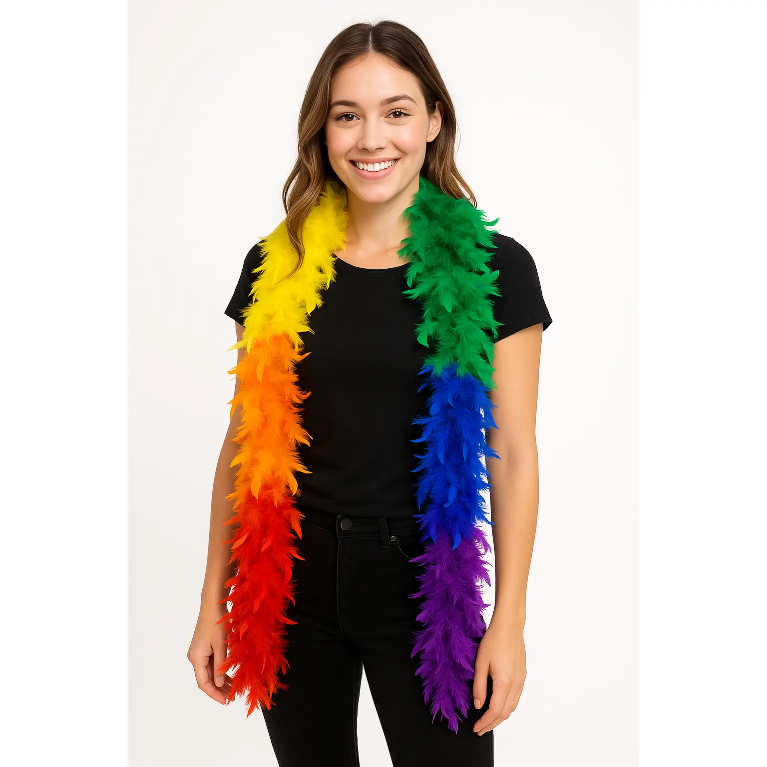 Vibrant Rainbow Feather Boa - 72" Costume Accessory