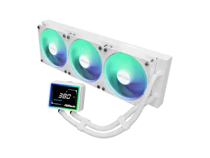 ASRock AIO Challenger White 360 Digital 27mm radiator, 3" Digital Display w/ ARGB, ARGB Hub-lighting fan, white version