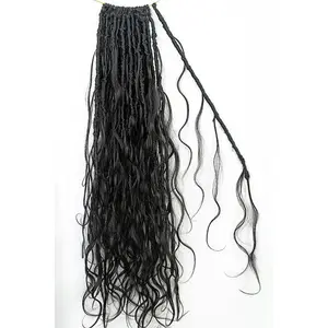 Ygwigs Boho Crochet Faux Locs Braids with Human Hair Curls Body Wave Box Braids with Curls