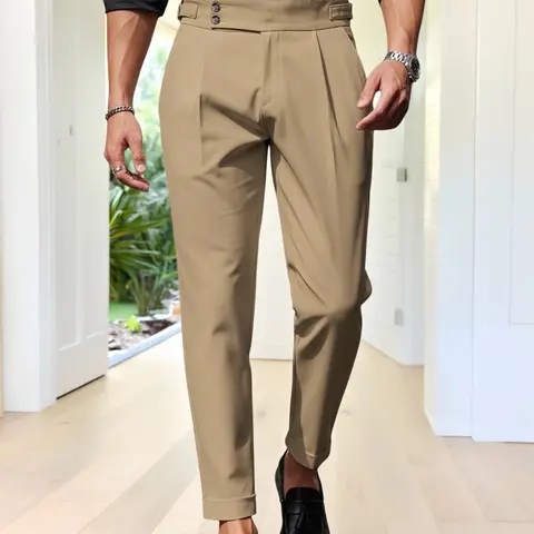 Men's Suit Pants, Waist Dual Button Design, Tall and Slimming, Plain, Office Daily Versatile Business Formal Wear Nine-Quarter Pants, Formal Wear, Business Attire Clothes, Clothing
