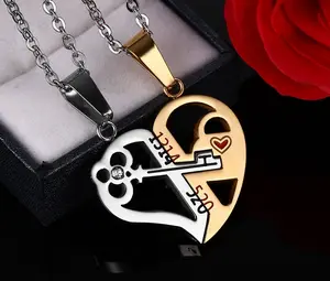 Pendant Love Necklace Set Lover Valentine Gift Stainless Steel Chain Necklace Couples Necklace