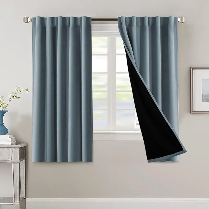 H.VERSAILTEX 100% Blackout Window Cover Curtains - 2 Panels Heavy Curtain with Black Liner, Thermal Insulated, Back Tab/Rod Pocket, for Bedroom Living Room to Sleep in Darkness, Uv Fade Guard