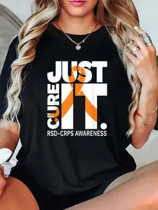 Unisex 100% Cotton Just Cure RSD CRPS Awareness Shirts with White Text Ribbon Design – Fun & Girly, TikTok Fashion, Soft Cotton Tee