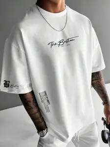 Men's The Boston EST 1997 Print Round Neck Tee, Casual Style Tee, Regular Fit Casual Street Fashion Short Sleeve Crew Neck T-Shirt for Summer, Fashion Men's Top for Daily Wear, Tropical, Casual Summer Clothing