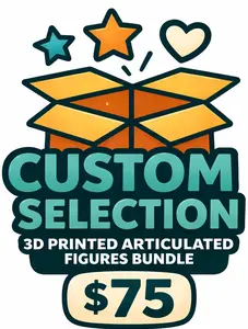 Custom 3D Printed Articulated Figures Bundle Buyer Selects All Items $75 Value PLA Plastic Made in USA Clear Contents No Surprise Items