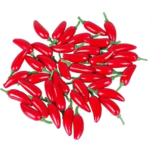 50pcs Mini Fake Hot Chili Peppers, Simulation Artificial Lifelike Red Pepper, Plastic Fake Vegetable for Photographic Props, Home Kitchen Table Decoration, Cabinet Ornament