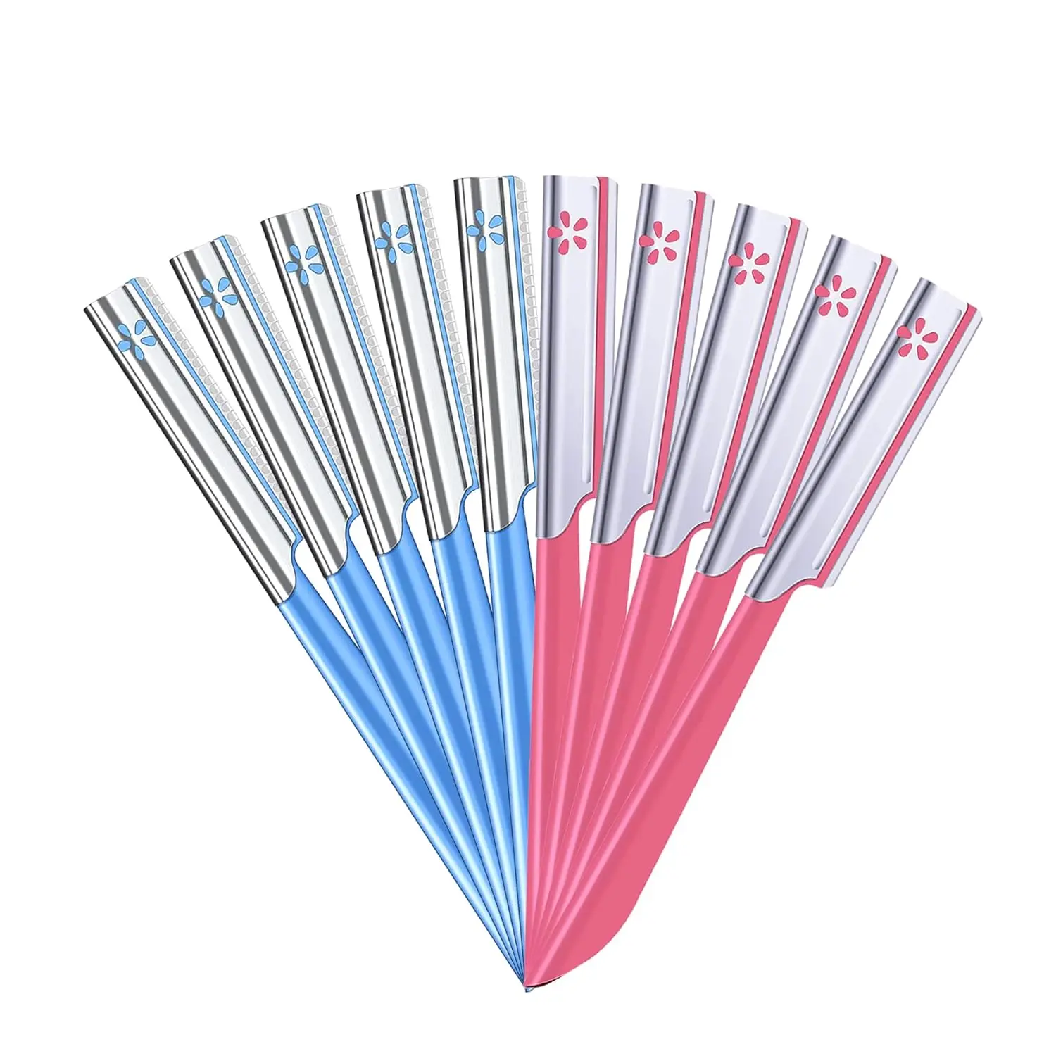 Women's 10-Piece Cosmetic Eyebrow Styling Kit - Safe, Non-Irritating, Gentle Daily Beauty Products with Covered Razor, Pink/Blue Steel Handle Facial Shaper Trimmer Dermaplaner