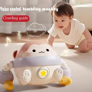 Electric Induction Banana Rolling Tumbling Monkey Toy, Infant Toddler Head Lifting Practice Crawling Toy, Chase Me, Fun Educational Early Learning Guide