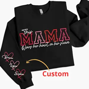 Personalized This Mama Wears Her Heart on Her Sleeve Sweatshirt, Mama Sweatshirt with Kid Names, Custom Shirt for Mom, Mothers Day Gift, New Mom Gift