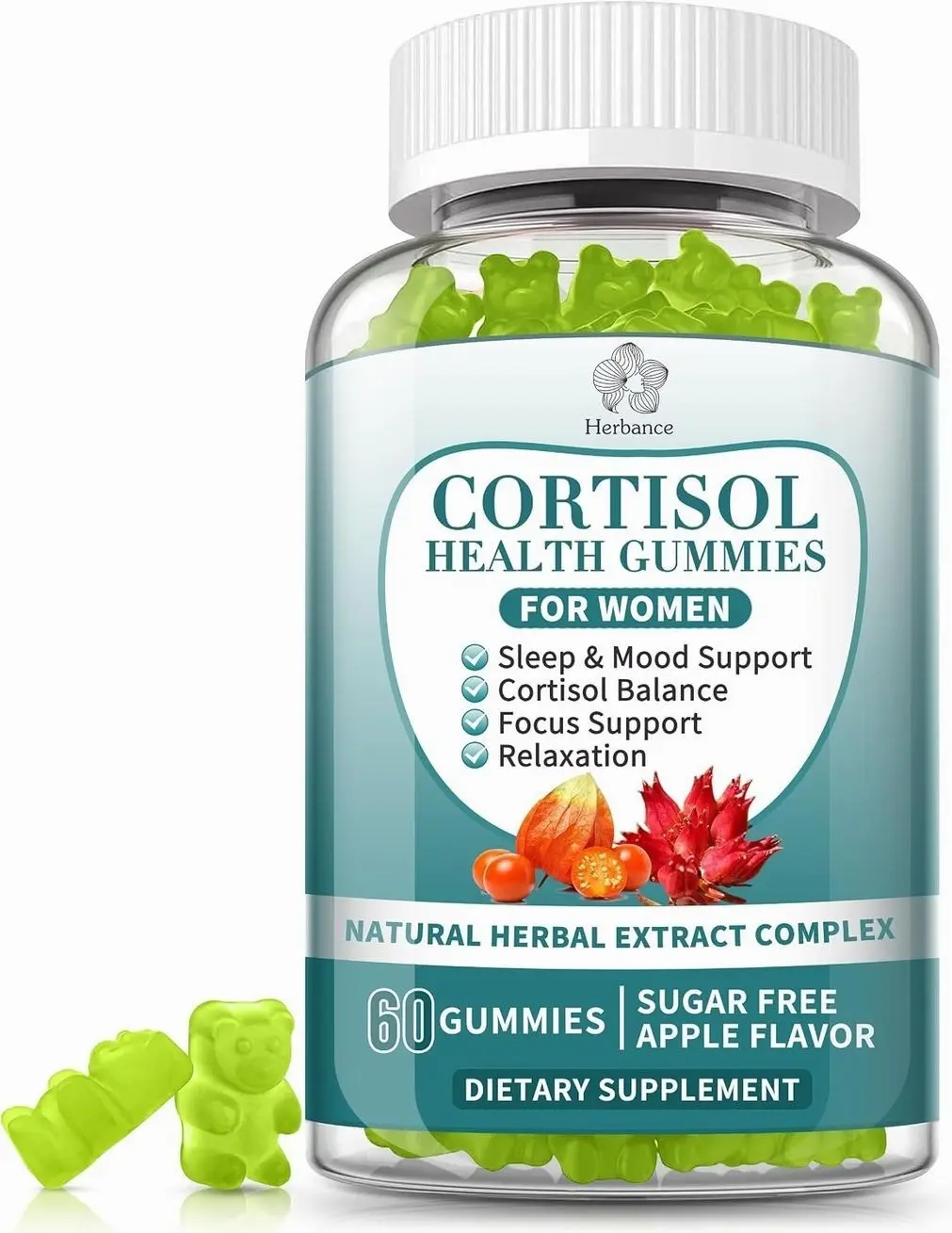 Cortisol Supplements Gummies for Women, Cortisol Reducer w.Ashwagandha Rhodiola Rosea Magnesium L-Theanine Phosphatidylserine Black Peper, Hormone Balanced & Lower Cortisol - 30 Day Vegan Supply