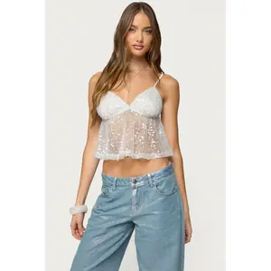 Sheer Sequin Babydoll Tank Top