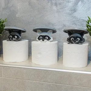 3D Printed Raccoon Toilet Paper Holder in Plastic, Whimsical Cartoon Design with Dustproof Lid, Standalone Bathroom Decor for Humor Lovers, Bathroom Accessory