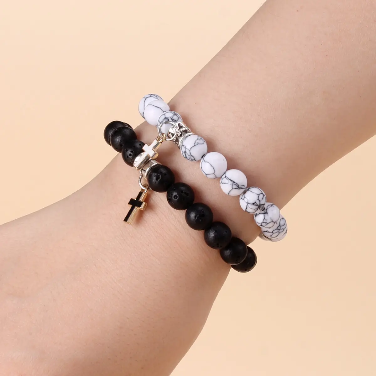 2pcs/set Heart Cross Pendant Bracelet Set For Couples Men Women Valentine's Day Jewelry Gift