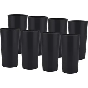 26-ounce Plastic Drinking Glasses Stackable Tumblers Water Cups Mixed Drinkware set of 8 Black,  Shatter-resistant Dishwasher Safe