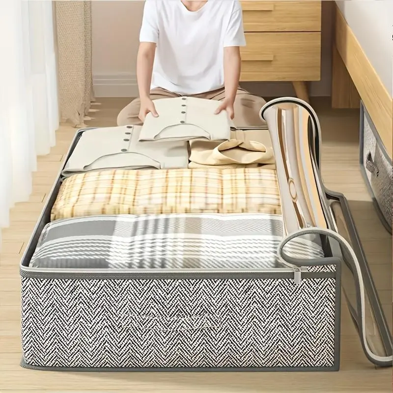 Foldable Non-Woven Bedding Storage Bag, 1 Large-Capacity Organizer with Handle for Bedroom, Living Room - Home Supplies Space-Saving Large Storage Bag, Large Storage Bags