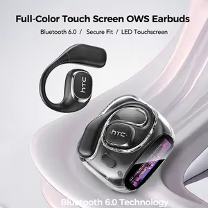 HTC NE11 Open-Ear Bluetooth Earbuds,LED Multi-function Touch Screen,Bluetooth 6.0 Wireless Earbuds,Built-in Microphone,Clear Calls,Bass Boost Stereo,30-Hour Battery Life,IPX5 Waterproof Sports Earbuds