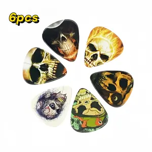 6 pcs Guitar Pack Skull Pattern Guitar Picks Folk Acoustic Guitar Gothic Picks Finger Picks Ukulele Electric Guitar Picks Speed Play Gift