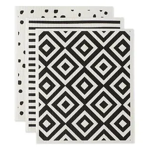 Design Imports Black and White Swedish Dishcloths 3-pack