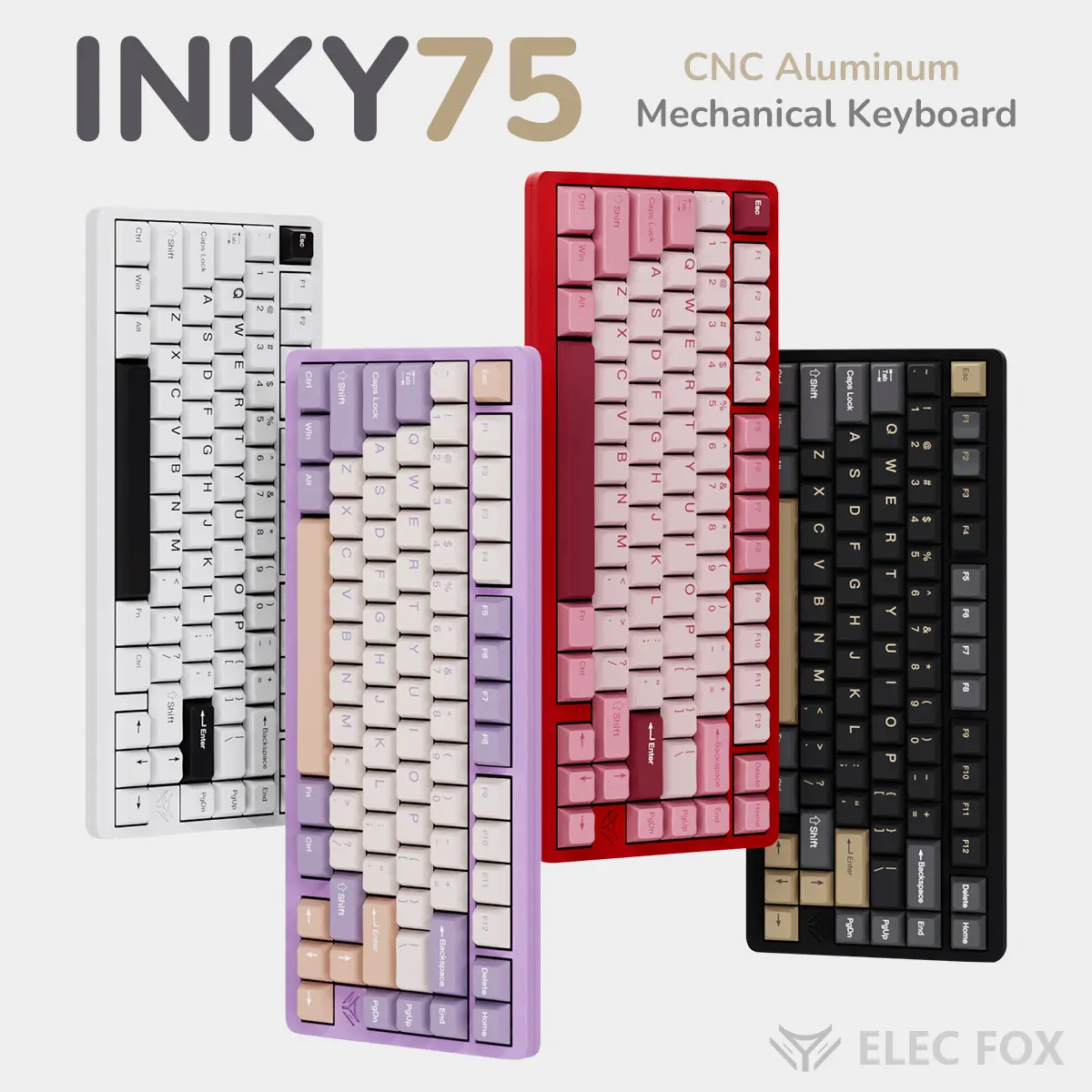 Elecfox INKY75 75% Aluminum Creamy keyboard, Mechanical Gaming Keyboard, Wireless Tri-mode Connection, Matcha Butter Switches, PBT Keycaps, RGB Backlit, Gasket Hot-Swap, PC accessory