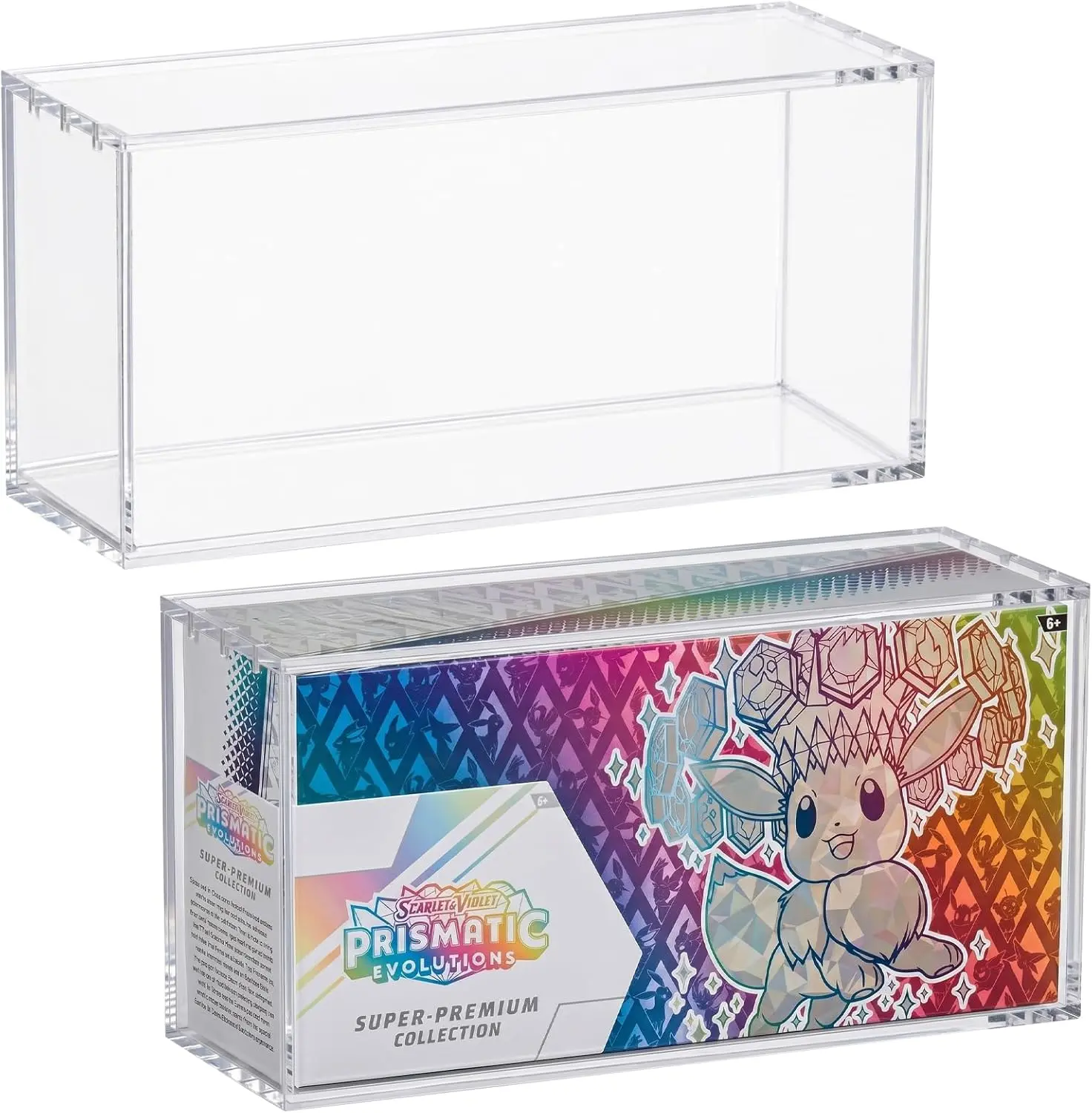 Prismatic Evolutions Super Premium Collection Acrylic Display Case - 5mm Thick Clear Acrylic Panels, Magnetic Top Lid, UV & Dust-Resistant Protection, Case Only, 14.5"×3.6"×7.1" Home Organizer Storage Box