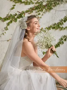 Boho Juliet Cap Bridal Veil with Silver Flower, Two Tier Ivory Wedding Juliet Cap Veil with Blusher, Malva Veil