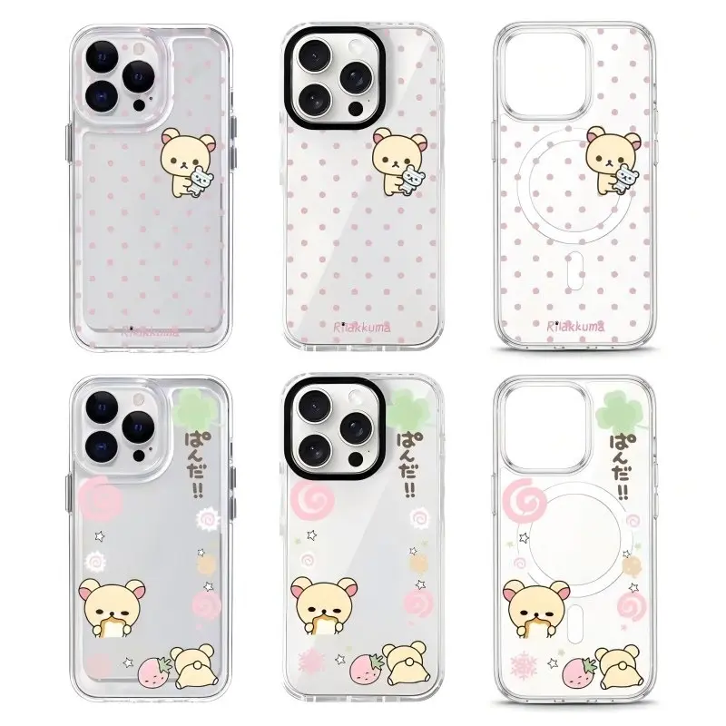 Kawaii White Bear Rilakkuma Korilakkuma Cute Transparent Phone Case for iPhone 17 Pro Max Air 16 Plus 15 14 13 12 11 Shockproof Protective Cover Gift For Birthday Christmas Valentine Halloween