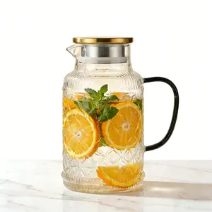Glass Pitcher with Lid and Handle, 68 oz/2 Liter Begonia Flower Design Water Pitcher, Borosilicate Glass Water Carafe for Hot/Cold Water,Coffee,Iced Sun Tea,Heat Resistant summerwins