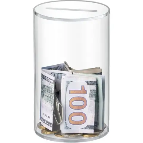 Acrylic Cylindrical Coin Piggy Bank - 3.54"l x 3.54"w x 6"h Secure Acrylic Savings Jar, Aesthetic Home Decor Unopenable Cash Saving Ornament