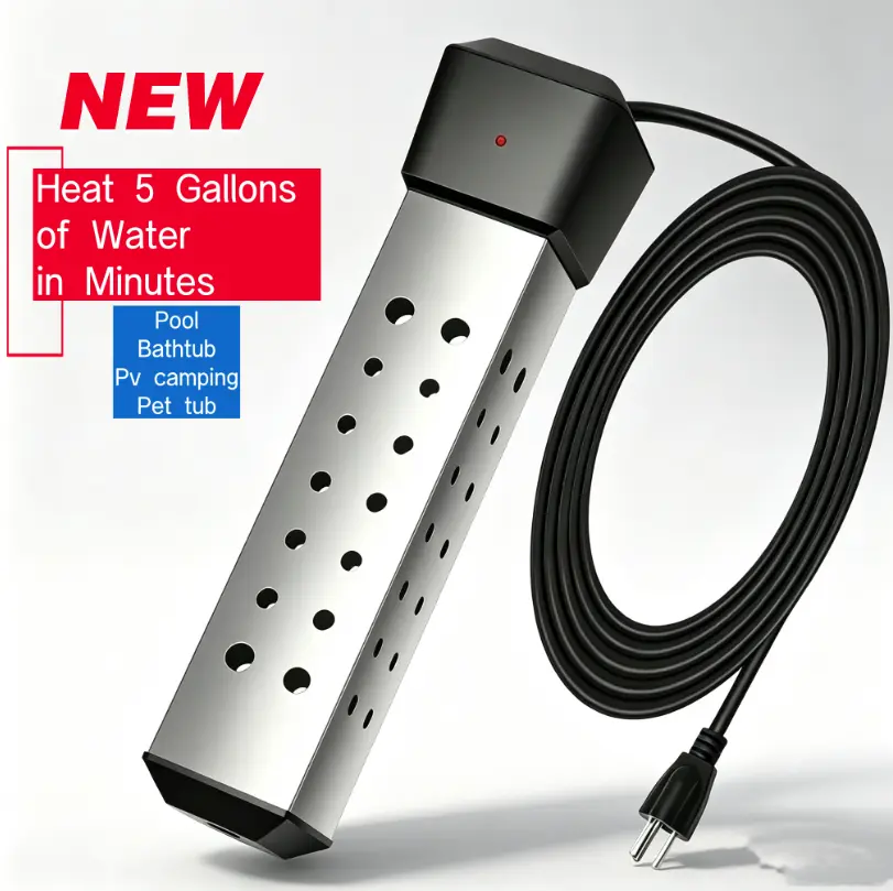 2026 New Version 2000W Stainless Steel Compact 5 Gal Fast Heat Single Unit Square Immersion Water Heater for Inflatable Pool, Bathtub