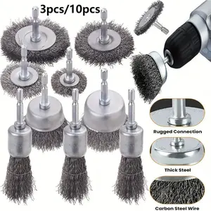 Wire Brush Wheel Cup Brush Set, Wire Brush for Drill 1/4 Inch Hex Shank 0.012 Inch Coarse Carbon Steel Crimped Wire Wheel for Cleaning Rust, Stripping and Abrasive, for Drill Attachment