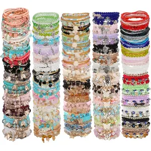 24/48pcs Mix Bohemian Pendant Bracelets Set | Colorful Beaded Stackable Bracelets with Tassel/Butterfly Charms, Lightweight & Vibrant, Boho Chic Layered Jewelry for Women, Perfect for Beach Vacations, Casual Outfits & Festival Looks
