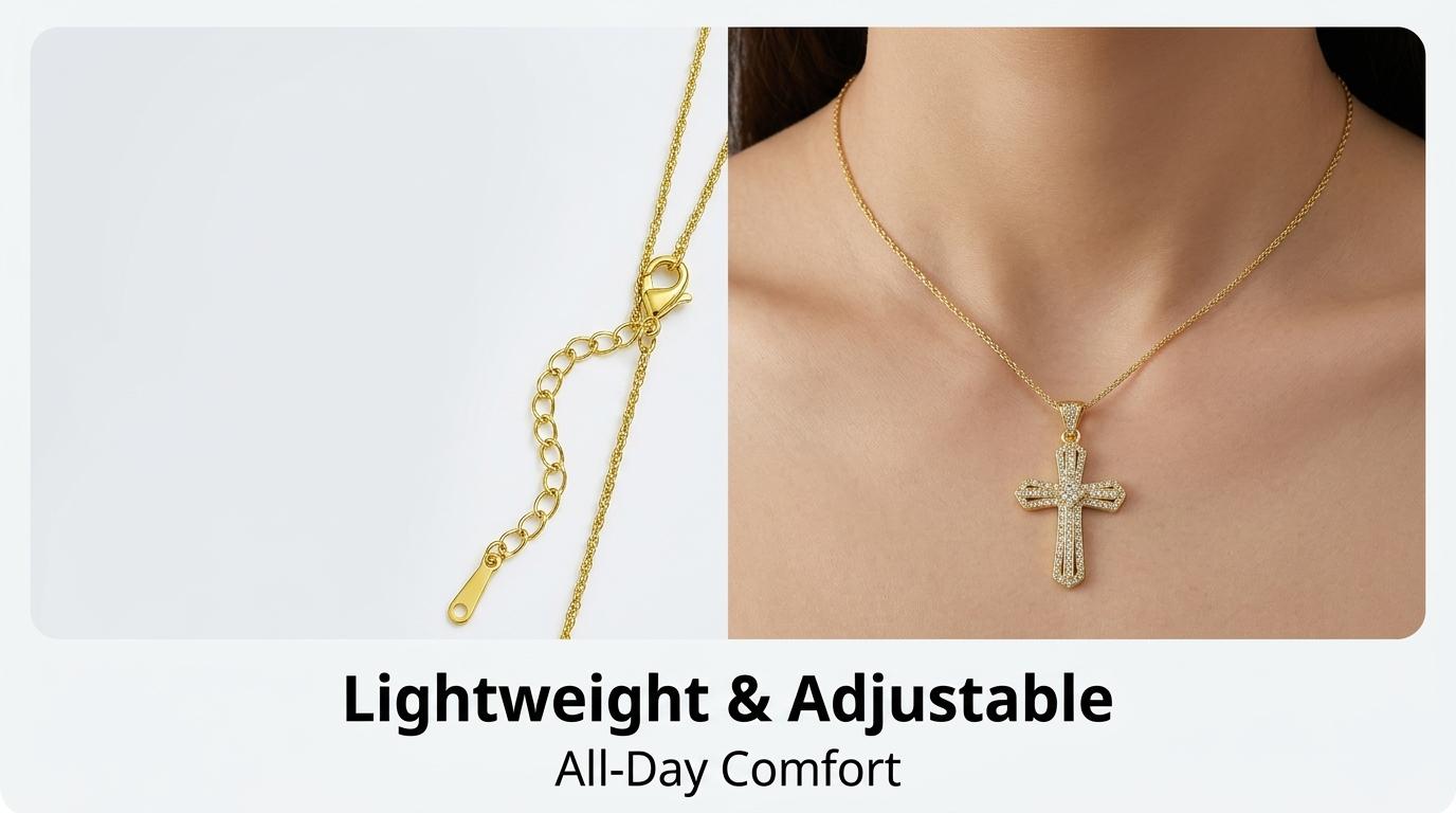 Cross diamond pendant necklace, adorned with shiny elements, an elegant religious accessory, suitable for use as a Thanksgiving gift, graduation gift, or daily wear. A Christian religious gift, suitable for men.