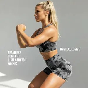 （Summer Vibes）Seamless Tie Dye Workout Set 2 Piece High Waist Gym Shorts & Sports Bra.4-Way Stretch Sculpting Yoga Set | Moisture Wicking Gym Outfit for Women.Racerback Sports Bra + High Waist Biker Shorts Workout Set for Gym/Yoga/Running