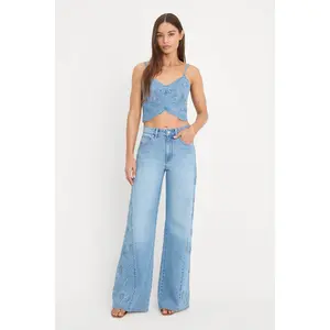 DOLLY JOLEANS EMBROIDERED GOOD WAIST PALAZZO JEANS | INDIGO1202