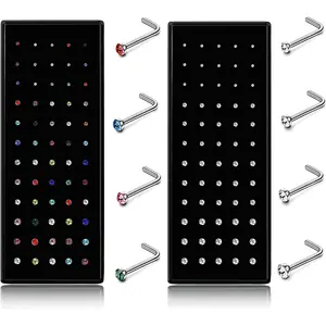 MILACOLATO 120 Pieces Hypoallergenic Nose Studs for Women Men 316L Stainless Steel CZ Nose Piercing Jewelry L Shaped Nose Rings Bone Studs Screw Piercing 20G 1.5mm 2mm 2.5mm 3mm