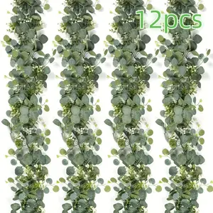 12-Piece Set 180cm Artificial Eucalyptus & Woven Basket Floral Arrangement, Ideal for Weddings Events Home Decor Year-Round Use, Fake Plants, Decorative Flower Basket