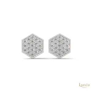 0.30 CT. Hexagon Pavé Diamond Stud Earrings | Lab Grown | 14K Gold & Platinum