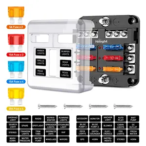 Nilight - 50055F 6 Way Blade Screw Fuse Block 6 Circuits with Negative Bus Fuse Box Holder with LED Indicator ATO/ATC Fuse Panel Waterproof Cover for 12V Automotive Cars Marine Boats RVs Trailers