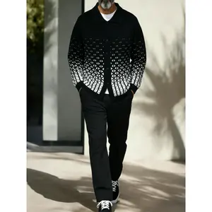 Black Criss Cross Pattern Walking Suit Long Sleeve Set