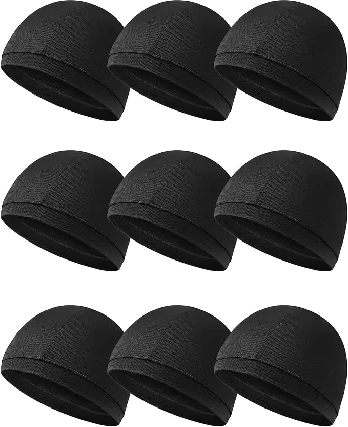 Men's 9-Pack Polyester Camouflage Cooling Skull Cap - Synthetic Sweat-Wicking Liner, Lightweight Breathable Skullie Beanie for Adults' Under-Helmet Summer Cycling, Training Party Supplies Accessory, 20.5 Inches