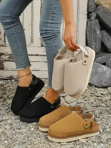 Women's Platform Sole Mules Clogs, Closed Toe Design Backless Slippers, Adjustable Strap, Casual Suede Slip on Loafers Walking Shoes for Walking, Shopping, Travel Footwear