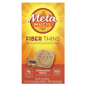 Metamucil Fiber Thins, Cinnamon Spice, 12 Packets, 0.77 oz (22 g) Each
