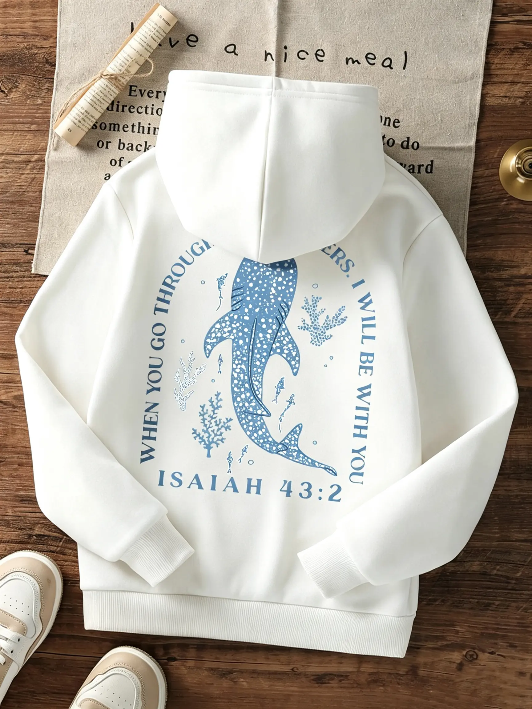 Isaiah 43:2 Whale Shark Ocean Oversized Hoodie | Coastal Christian Faith Casual Unisex Sweatshirt Fleece Piece