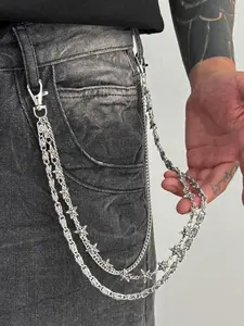Unisex Pentagram Hip-Hop Fashion Multi-Layer Fringe Pants Chain, Casual Punk Style Accessory, Suitable for Daily Wear, All Seasons