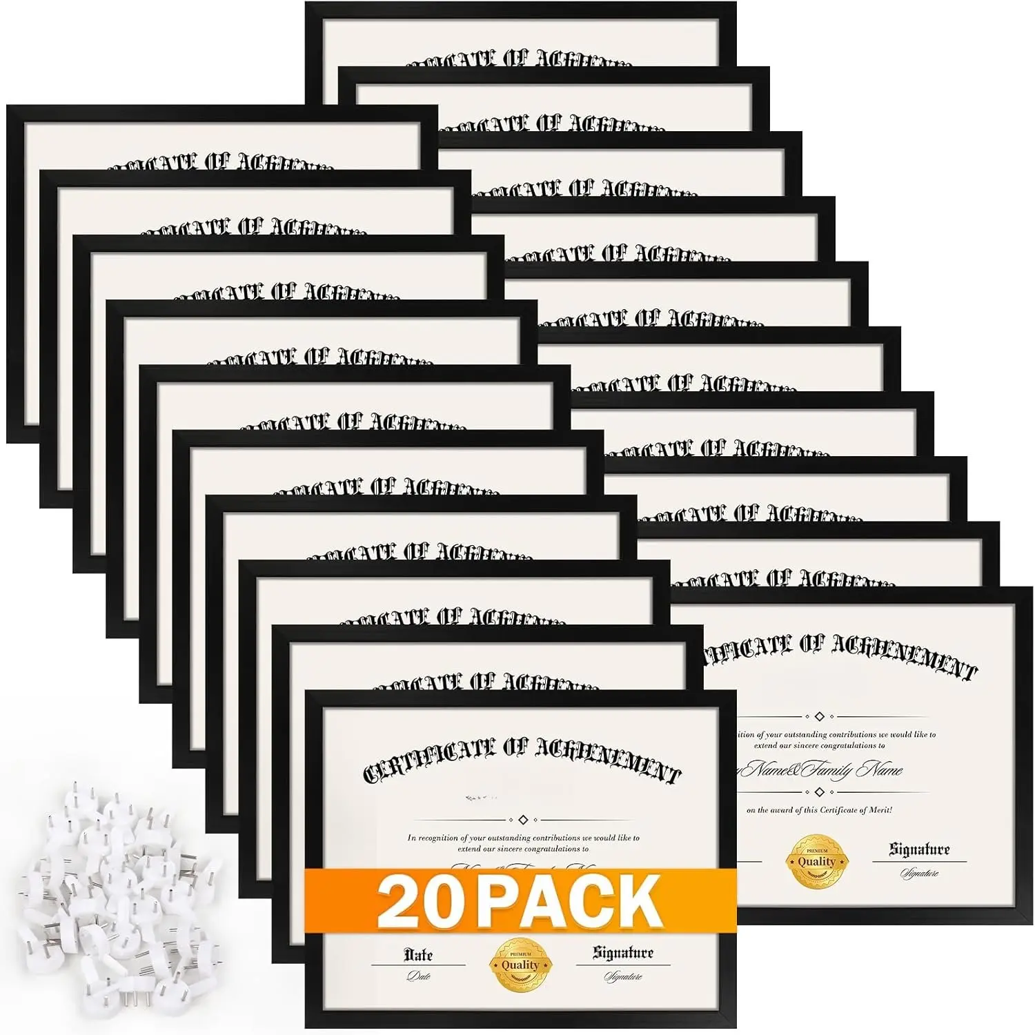 20 Pack Certificate Frames 8.5 x 11, College Diploma Frame with Clear Plexiglass, Black  Document Frame for Wall and Tabletop Display